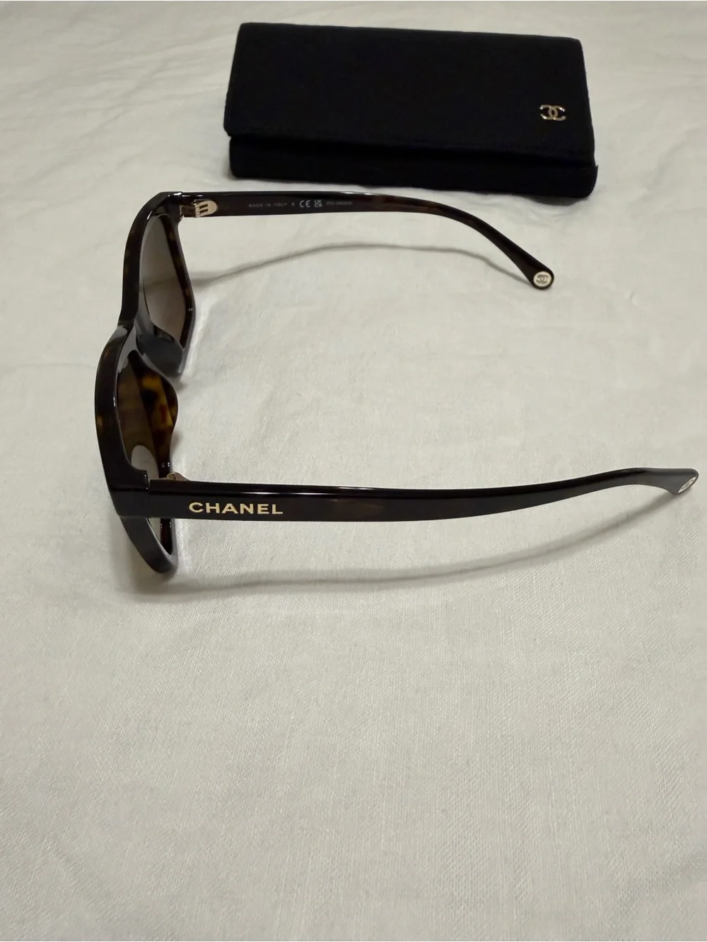 CHANEL Tortoiseshell Sunglasses with Black Quilted Logo Case